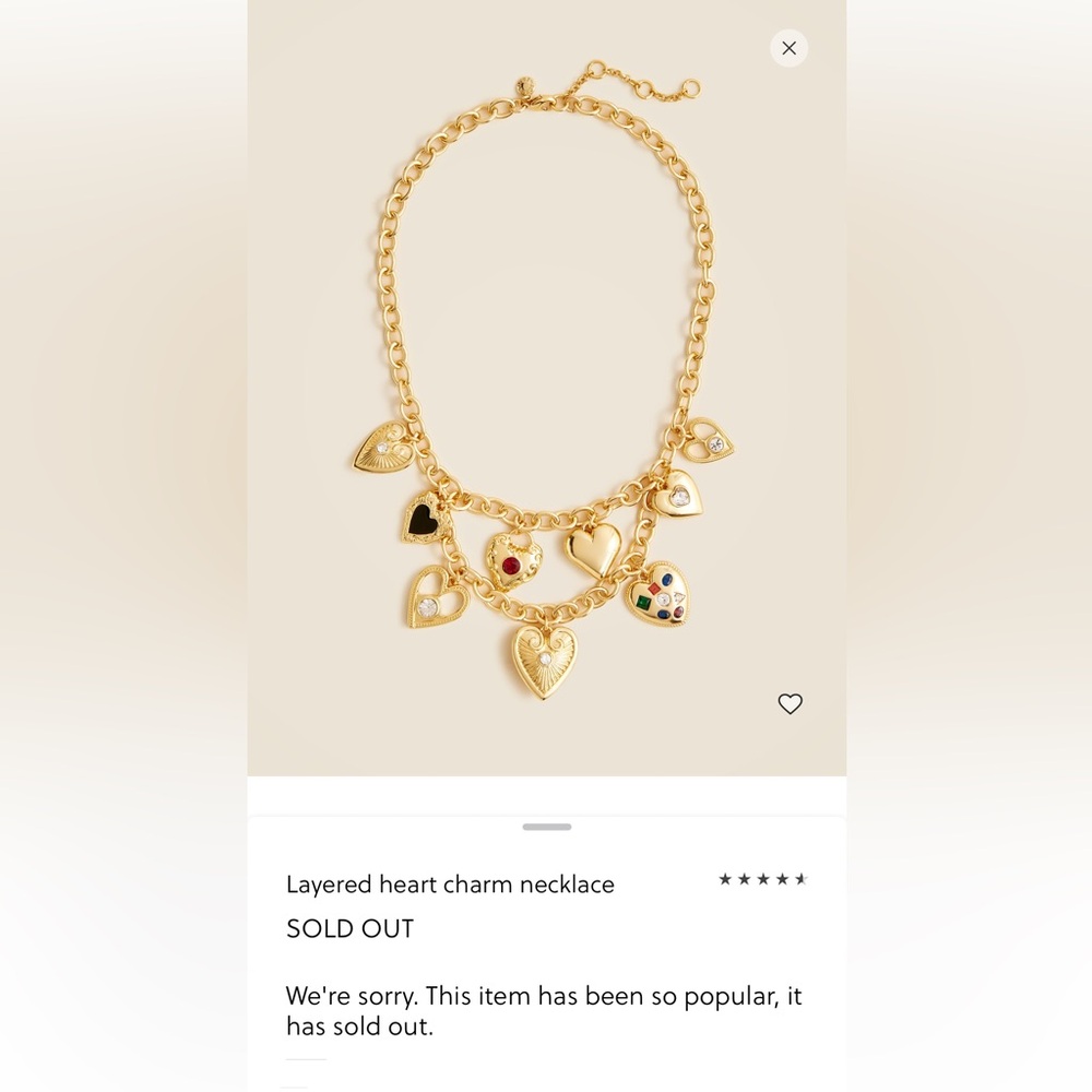 NWT J. Crew Gold Heart Charm Necklace